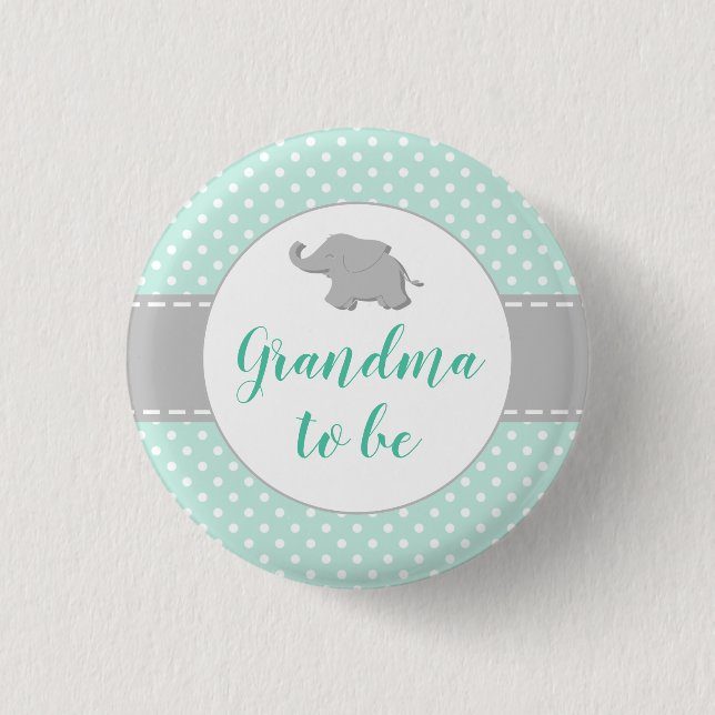 Elephant Mint Green Baby Shower Grandma To Be 3 Cm Round Badge (Front)