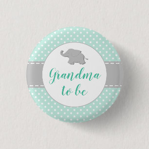 Elephant Mint Green Baby Shower Grandma To Be 3 Cm Round Badge