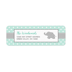 Elephant Mint Green Grey Polka Dot Baby Shower Return Address Label