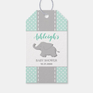 Elephant Mint Green Polka Dot Baby Shower Favour Gift Tags