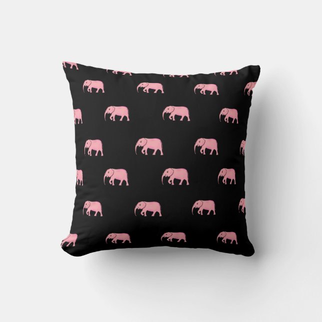 Elephant Modern Baby for Kids Pink Black Cushion (Front)