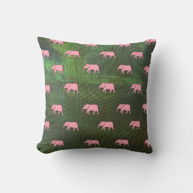 Elephant Modern Baby for Kids Pink Green Cushion (Front)