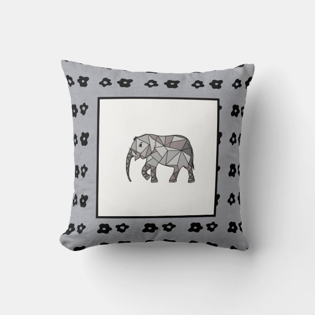 Elephant Modern Birth Baby Boy for Kids Black Cushion (Front)