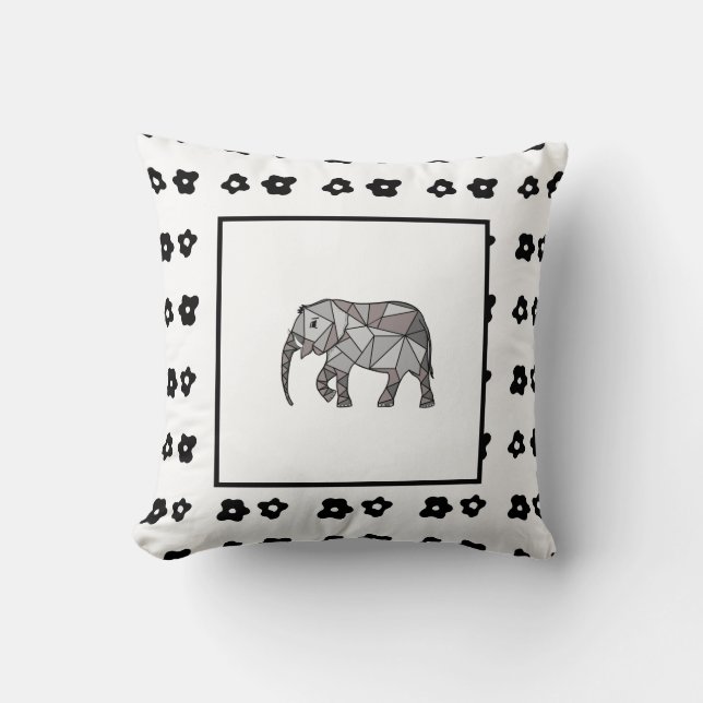 Elephant Modern Birth Baby Boy for Kids Black Cushion (Front)