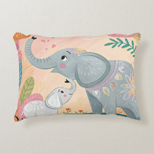 Elephant Mom and Baby Decorative Cushion