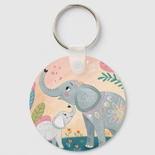 Elephant Mom and Baby Key Ring