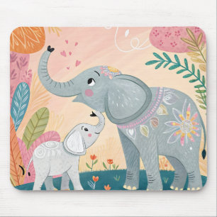 Elephant Mom and Baby Mouse Pad