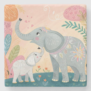 Elephant Mom and Baby Stone Coaster