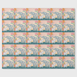Elephant Mom and Baby Wrapping Paper