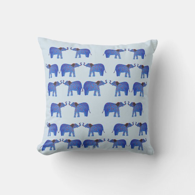 Elephant Mood Cushion, Blue elephant pattern Cushion (Front)