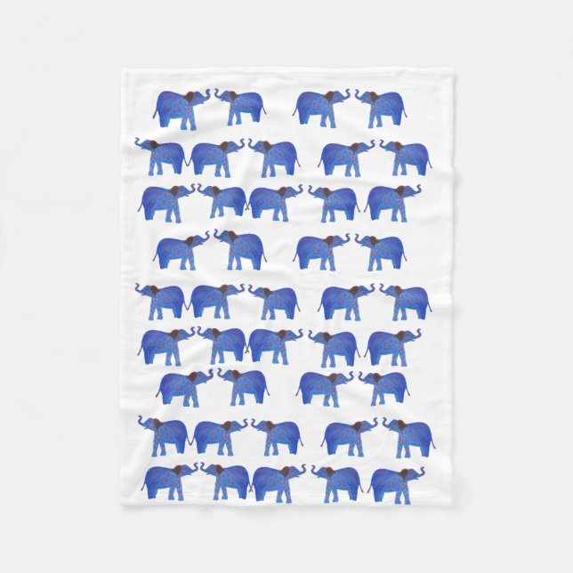 Elephant Mood Fleece Blanket,  Blue elephant Blanket (Front)