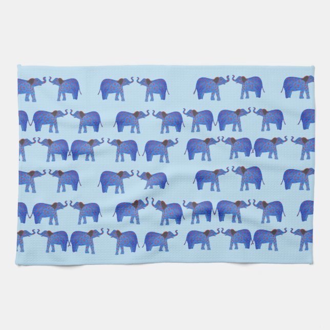 Elephant Mood Tea Towel, Blue elephant pattern Towel (Horizontal)