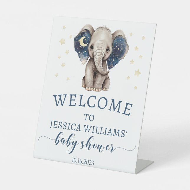 Elephant moon and stars baby shower welcome sign (Front)