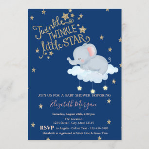 Elephant,Moon,Glitter StarsTwinkle Baby Shower Invitation