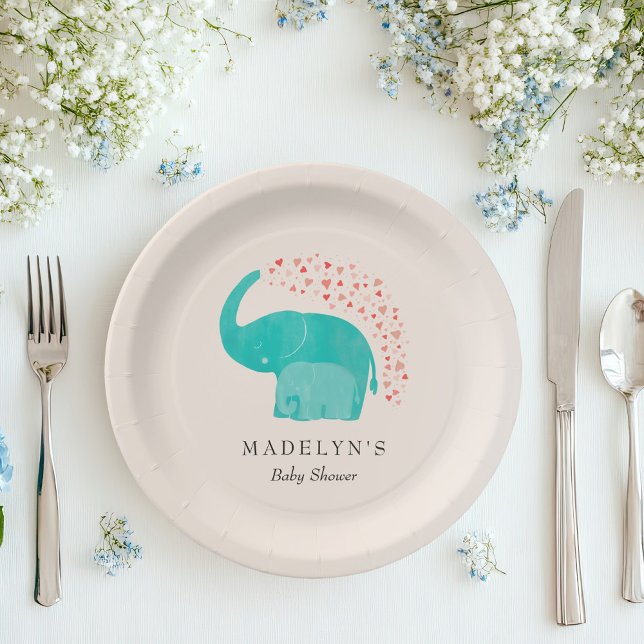 Elephant Mother and Calf Baby Shower Paper Plate (Creator Uploaded)