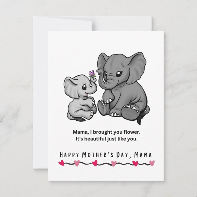 Elephant mother and her calf flower Mother's Day Holiday Card (Front)