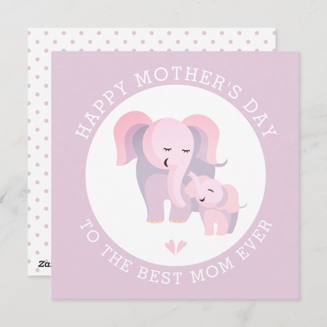 Elephant mother, baby lavender Mothers Day Holiday Card (Front/Back)