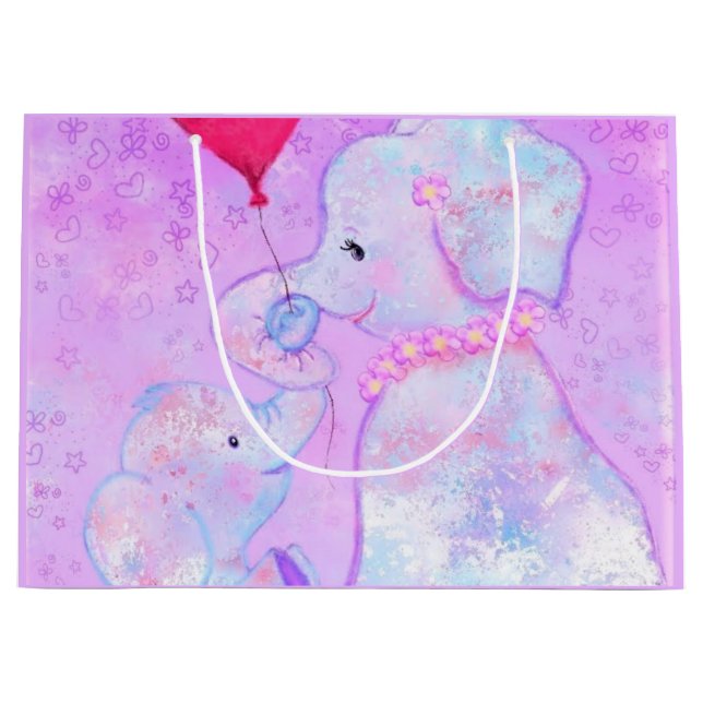 Elephant Mum and Baby - Mother's Day Large Gift Bag (Front)