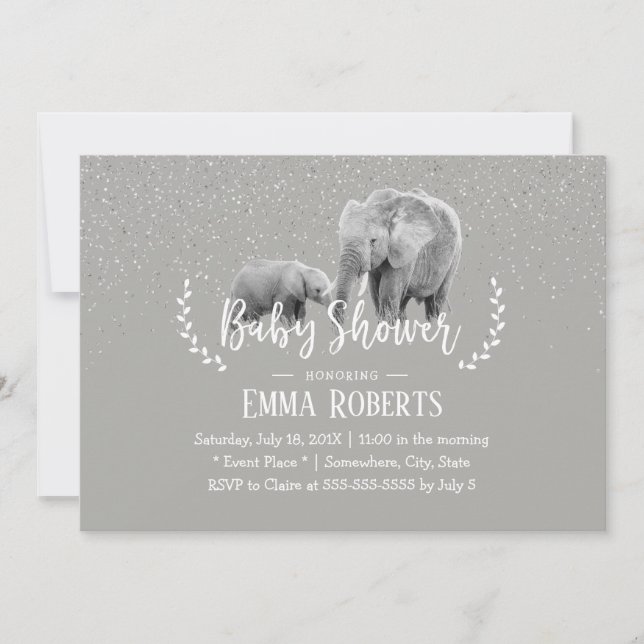 Elephant Mum & Baby Elegant Safari Baby Shower Invitation (Front)