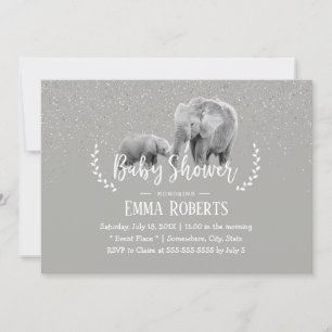Elephant Mum & Baby Elegant Safari Baby Shower Invitation
