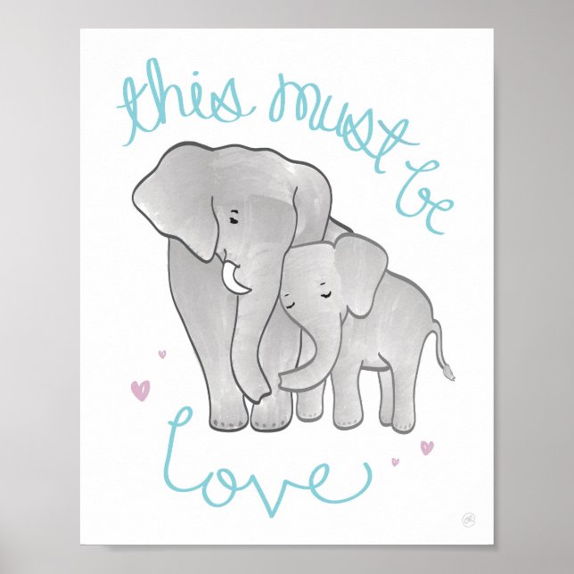 Elephant Mum & Baby "Must Be Love" Decor (Front)