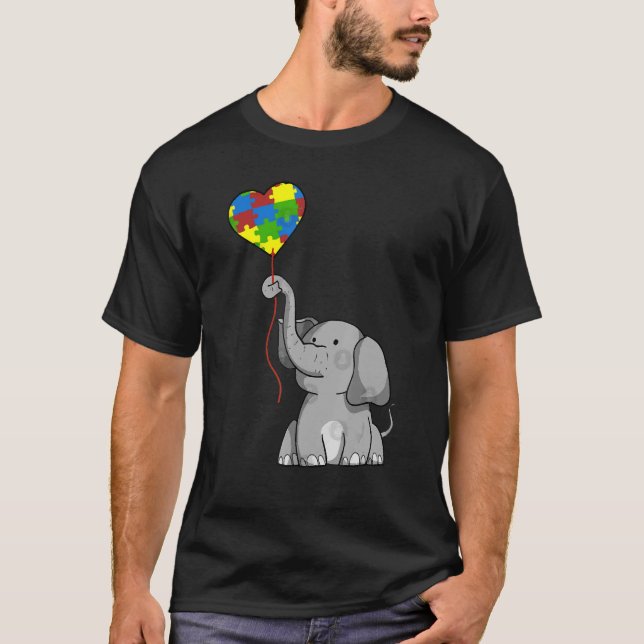 Elephant Mum With Kid Autism Awareness  Heart Ball T-Shirt (Front)