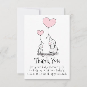 Elephant Mummy and Baby With Balloons Baby Shower Thank You Card