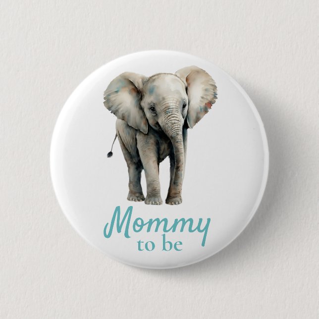 Elephant Mummy Baby Shower Blue Button (Front)