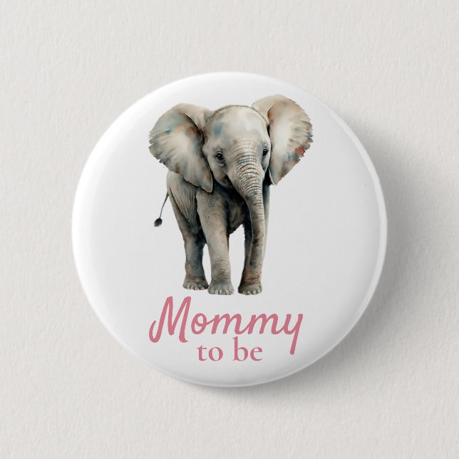 Elephant  Mummy Baby Shower Pink Button (Front)