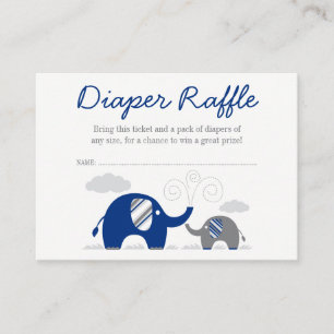 Elephant Navy Blue Grey Diaper Raffle Ticket Enclosure Card