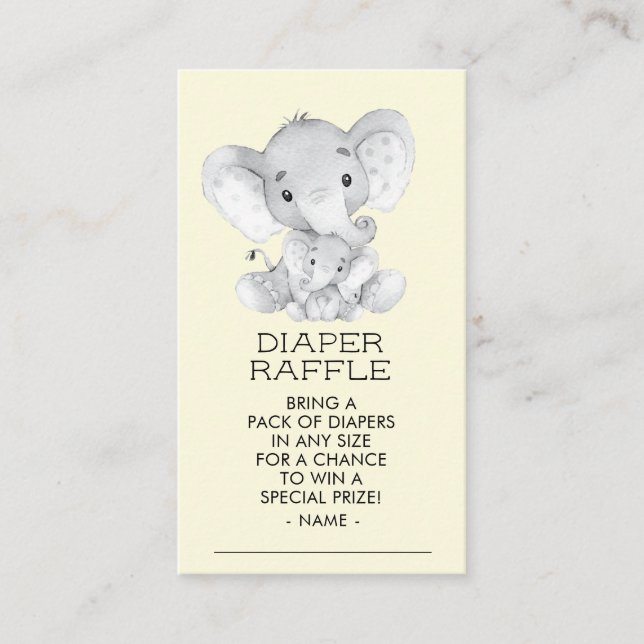 Elephant Neutral Baby Shower Diaper Raffle Ticket Enclosure Card (Front)