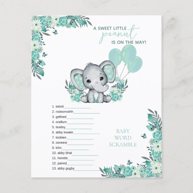 Elephant Neutral Baby Shower Game (Front)