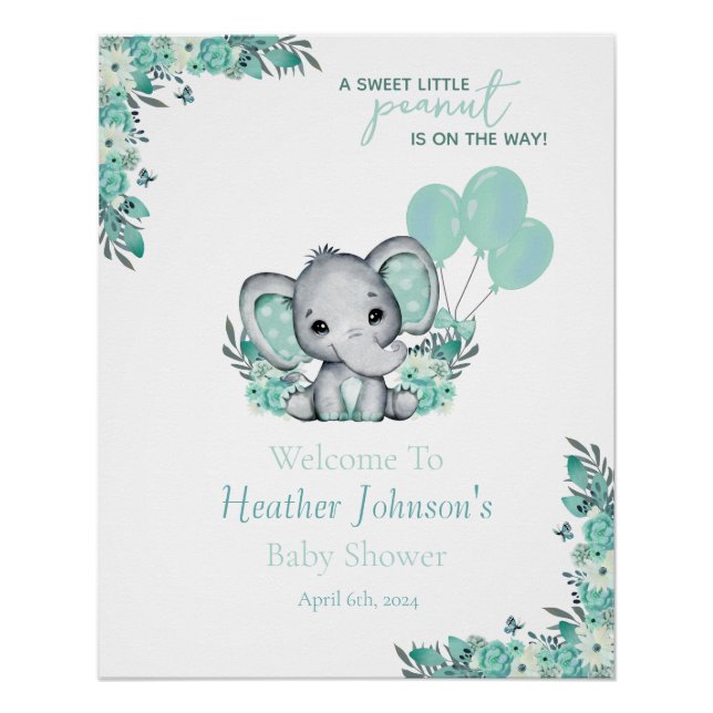 Elephant Neutral Baby Shower Poster (Front)