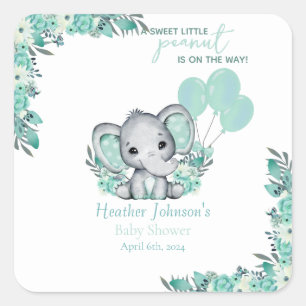 Elephant Neutral Baby Shower Square Sticker