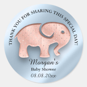Elephant New Baby Shower Favour Thank Rose Blue Classic Round Sticker