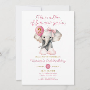 Elephant Now Your 2nd Birthday Balloon Bow tie Invitation