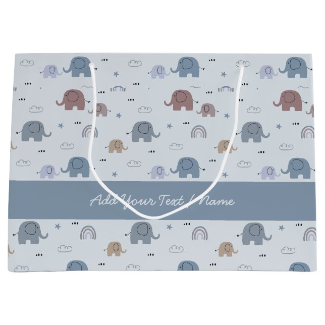 Elephant Nursery Pattern Large Custom Gift Bag (Front)
