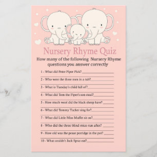 Elephant Nursery Rhyme Quiz baby shower game