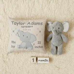 Elephant Nursery Room Décor Baby Birth Stats Cushion