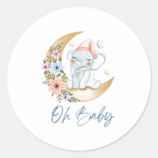 Elephant oh baby classic round sticker