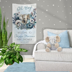 Elephant Oh Boy Blue Floral Baby Shower Banner