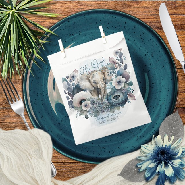 Elephant Oh Boy Blue Floral Baby Shower Favour Bag (Creator Uploaded)
