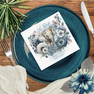 Elephant Oh Boy Blue Floral Baby Shower Napkin