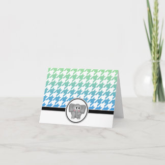 Elephant Ombre Green Blue Houndstooth Cards