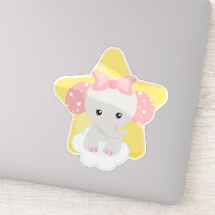 Elephant On A Cloud, Cute Elephant, Stars, Ribbon