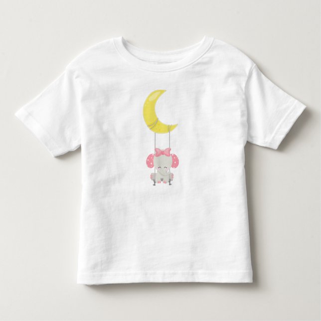 Elephant On A Swing, Cute Elephant, Crown, Moon Toddler T-Shirt (Front)