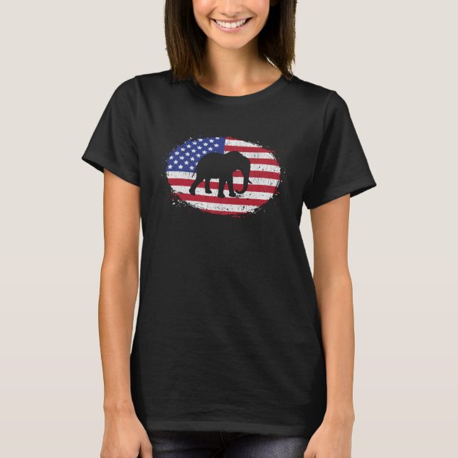 Elephant On American Flag USA  Animal Patriotic Co T-Shirt (Front)