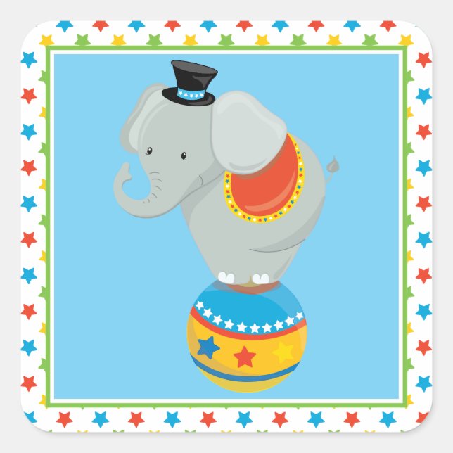 Elephant On Ball | Circus Theme Square Sticker (Front)