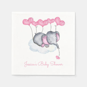 Elephant on Cloud Pink Balloons Girl Baby Shower Napkin