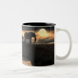 Elephant on Natural Land Bridge Two-Tone Coffee Mug